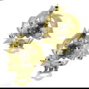 Vintage 14K Gold 6.5mm Cultured Pearl & Ruby Florentine Finish Omega Earrings