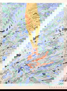 Olympic Diver by David Hockney: Poster signed and numbered, 40 x 25,