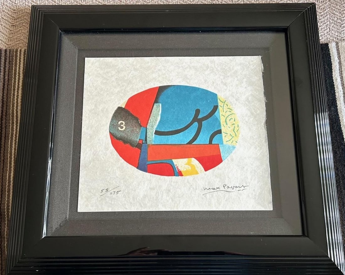 Etching 3 with Carborundum by Max Papart: World renown artist Max Papart created this little masterpiece etching in the 1980's, on 9.25x8.25" rice paper. Floated & framed 14.5x15.75"