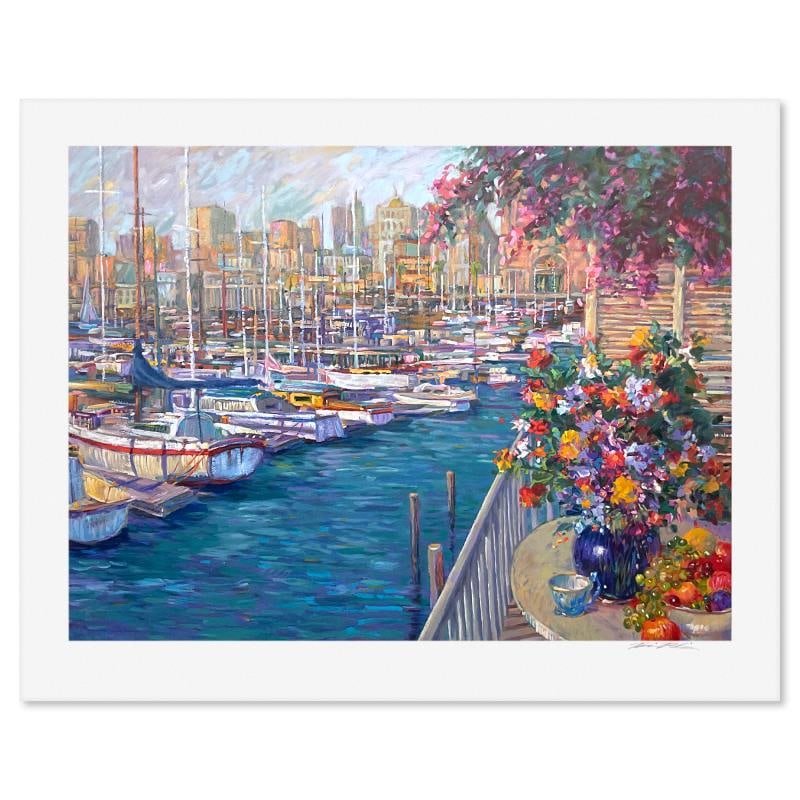 Mediterranean Sunrise by Henri Plisson (1933-2006): "Mediterranean Sunrise" is a limited edition serigraph on paper by Henri Plisson (1933-2006), numbered and hand signed by the artist. Includes Letter of Authenticity. Measures approx. 30.5" x 38.5" (b