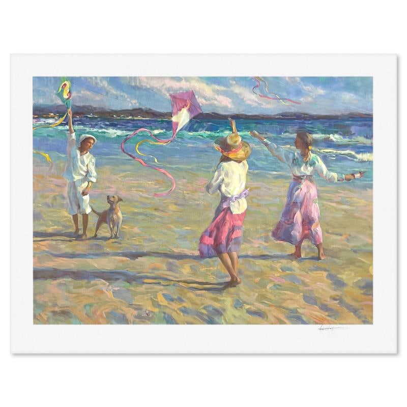 Kite Festival by Hatfield, Don: "Kite Festival" is a limited edition printer's proof serigraph on paper by Don Hatfield, numbered and hand signed by the artist. Includes Letter of Authenticity. Measures approx. 31.5" x 40" (border),