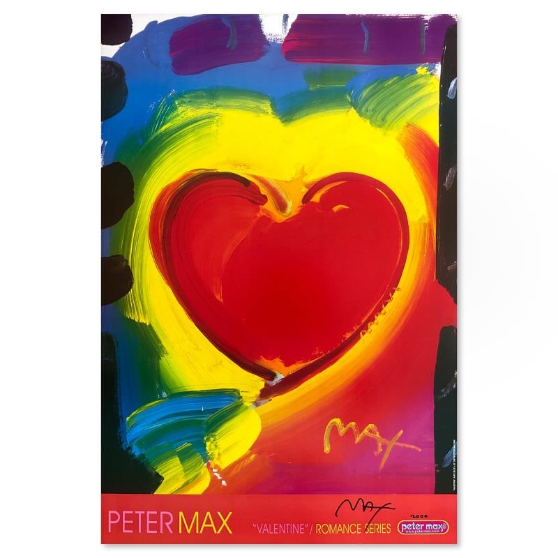 Valentine by Peter Max: "Valentine" is a poster on paper by Peter Max, hand signed by the artist. Includes Letter of Authenticity. Measures approx. 36" x 24" (image).
