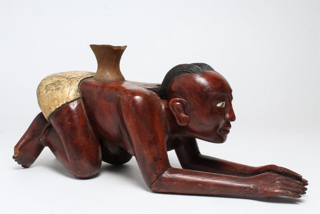 Asian Carved & Painted Wood Boy Pillow (1 of 4)