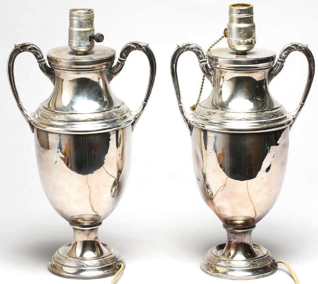 Antique Silver-Plate Neoclassical Urn Lamps, Pair (1 of 4)