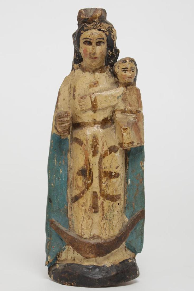 Antique Santos Madonna & Child, Polychrome Wood (1 of 4)
