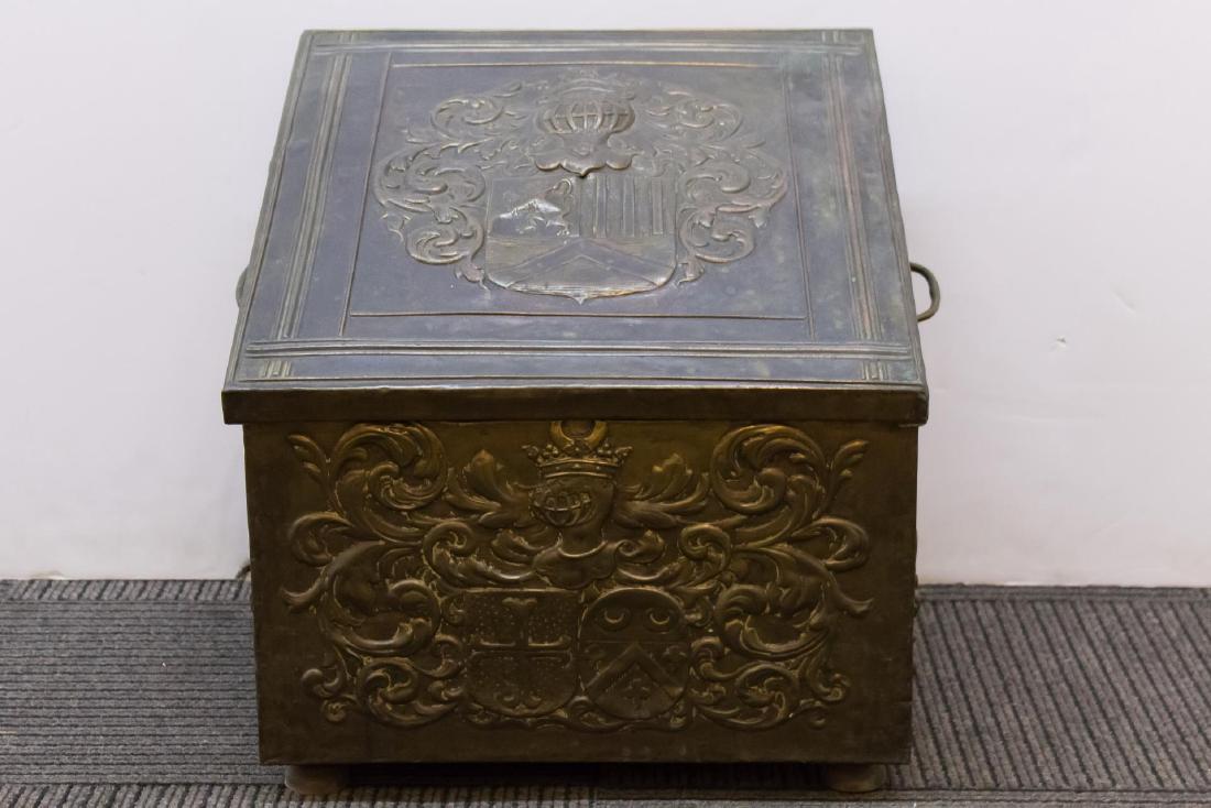 Victorian Medievalist Brass & Wood Coal Chest (1 of 4)