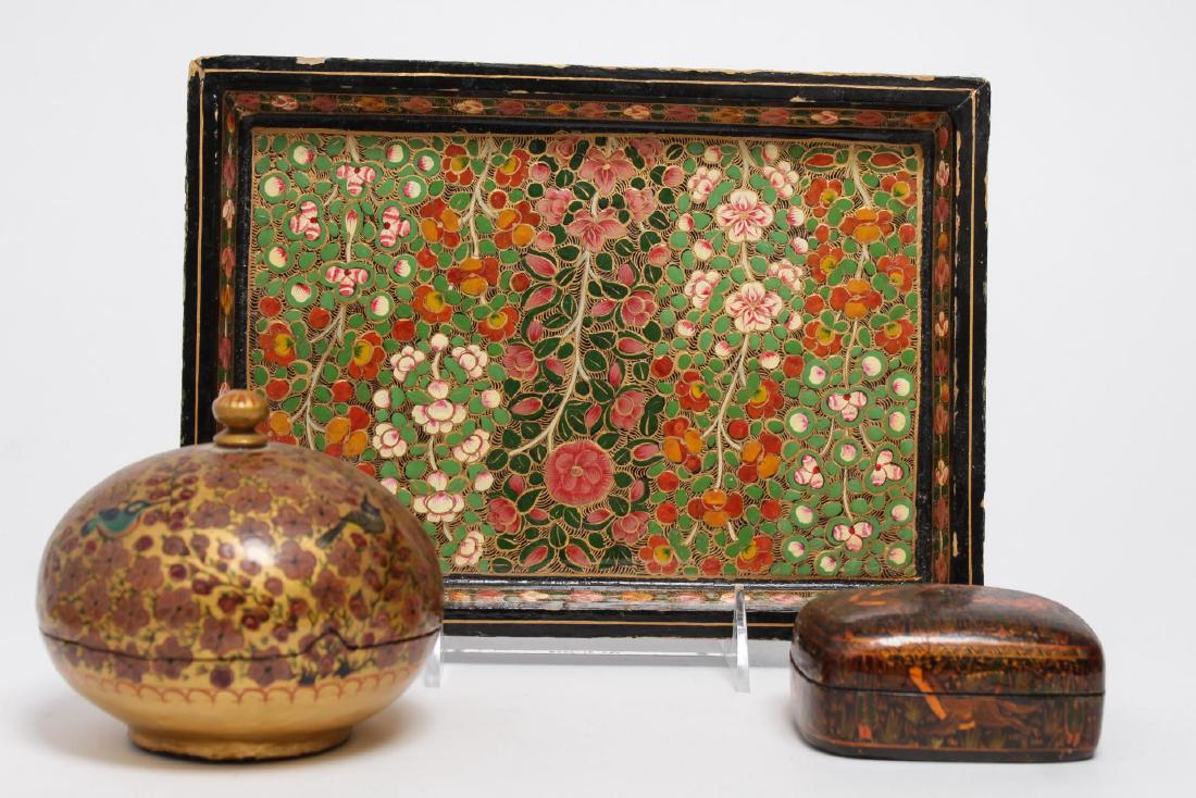Vintage Indian Painted Lacquerware Pieces, 3 (1 of 2)
