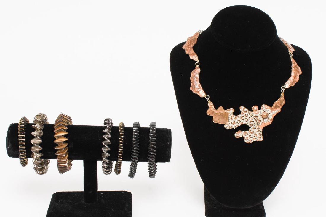 Modernist Metal Bracelets & Necklace, Woman's (1 of 9)