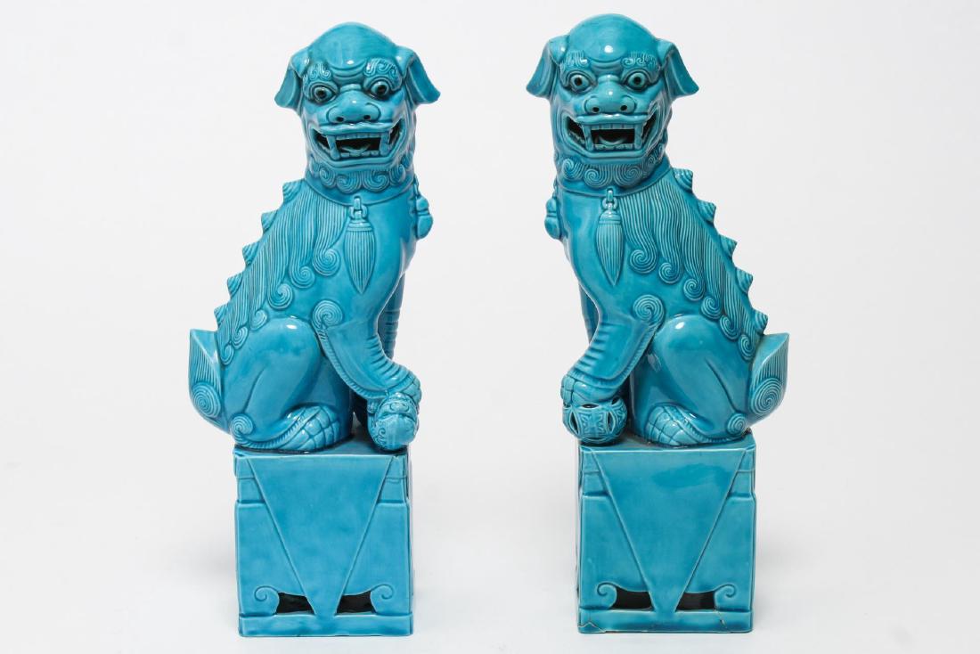 Chinese Turquoise-Glazed Pottery Foo Dogs, Pair (1 of 6)