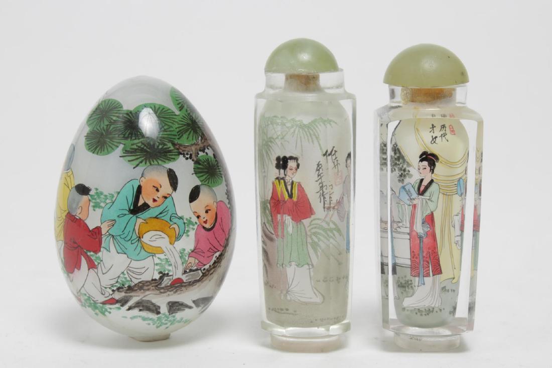 Chinese Reverse-Painted Glass Snuff Bottles & Egg (1 of 4)