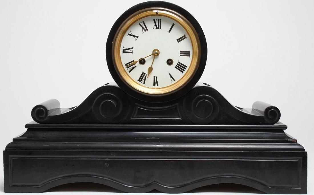 Black Marble Mantel Clock, Antique (1 of 6)