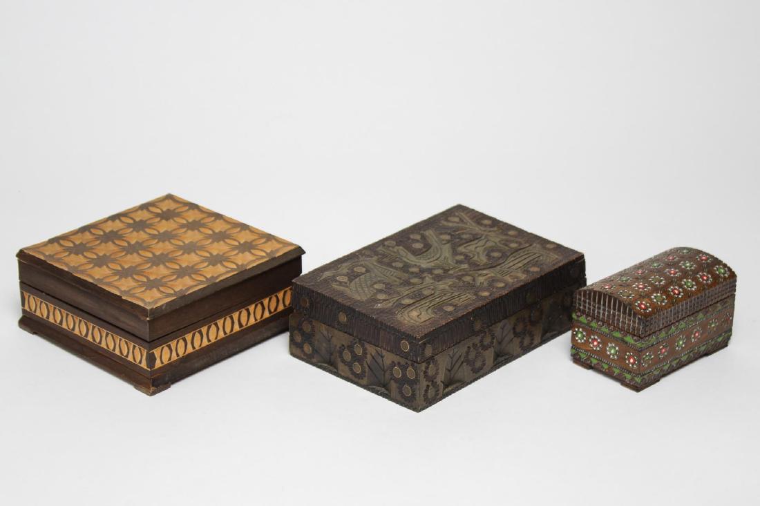 Polish & Indian Wood Boxes, 3 Carved & Painted (1 of 13)