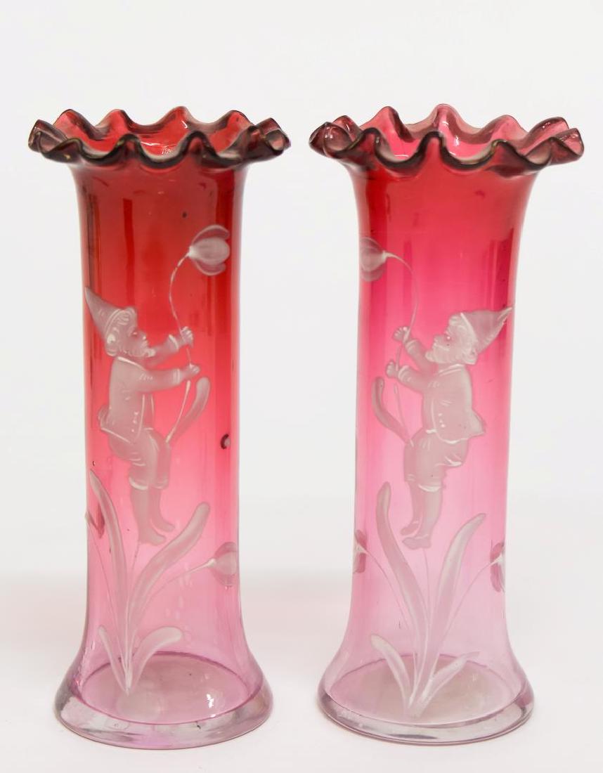 Victorian Mary Gregory Enameled Glass Vases, Pair (1 of 4)