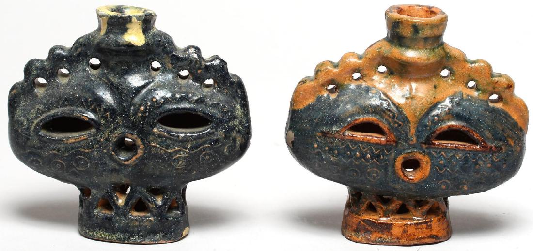 Haniwa-Style Glazed Pottery Candle Holders, Pair (1 of 2)