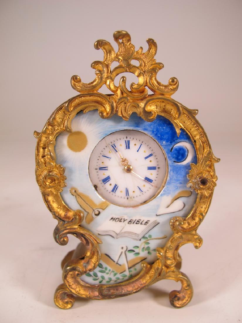 Antique Masonic bgilt bronze & enamel small clock (1 of 4)