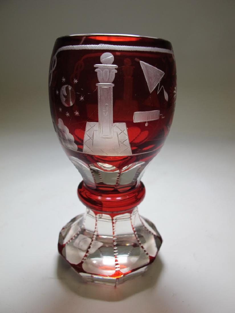 Antique Masonic Bohemian ruby glass beaker (1 of 6)