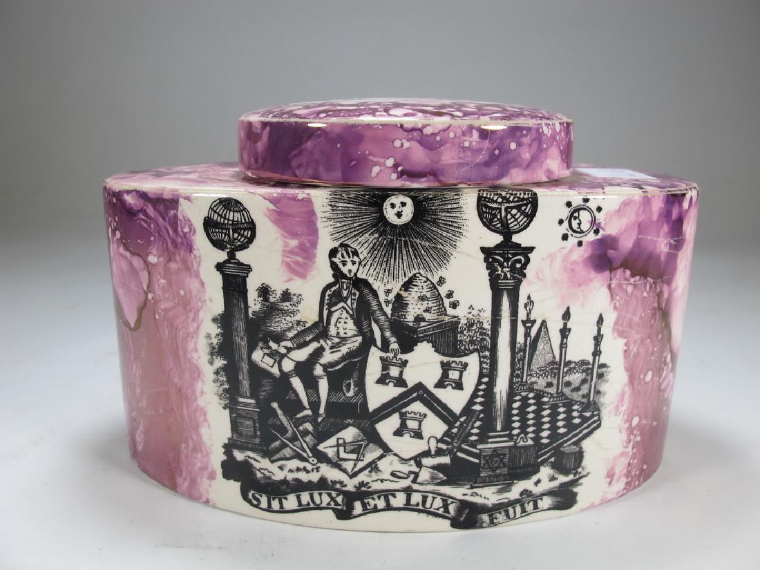 Antique Masonic pink Lustre tea caddy (1 of 7)