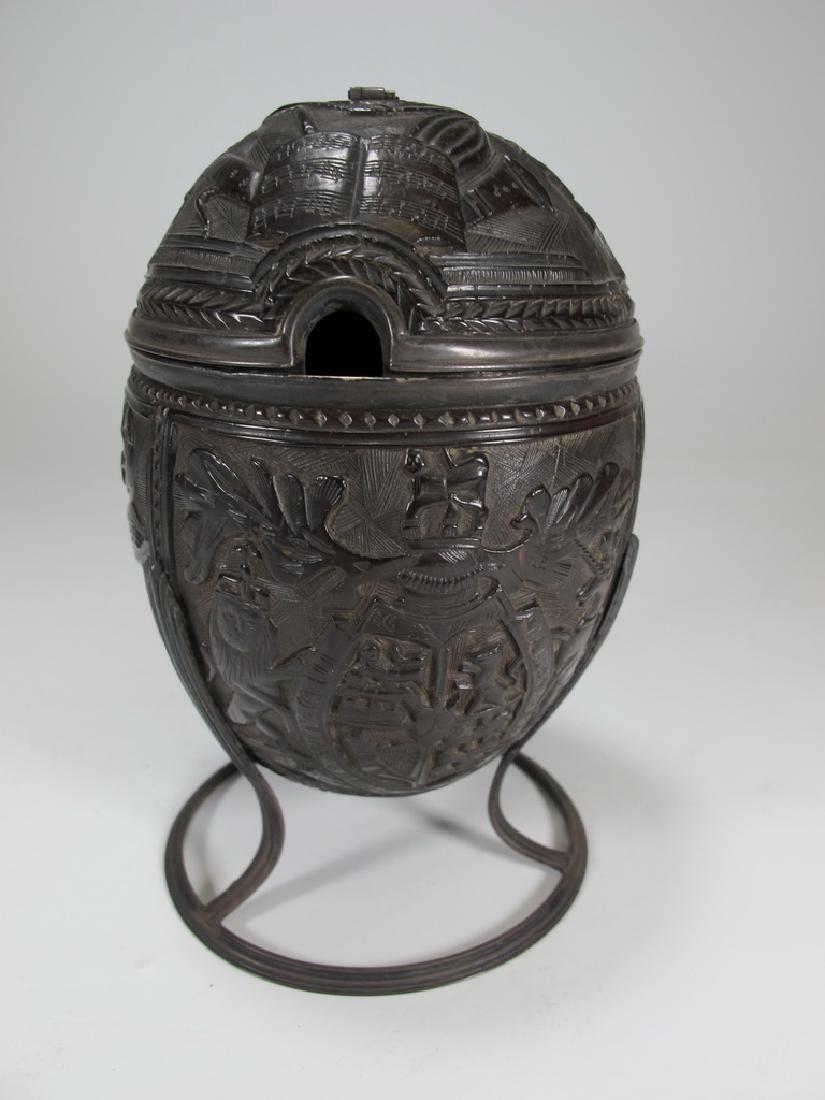 19th C. Masonic white metal mounted cup & cover (1 of 9)