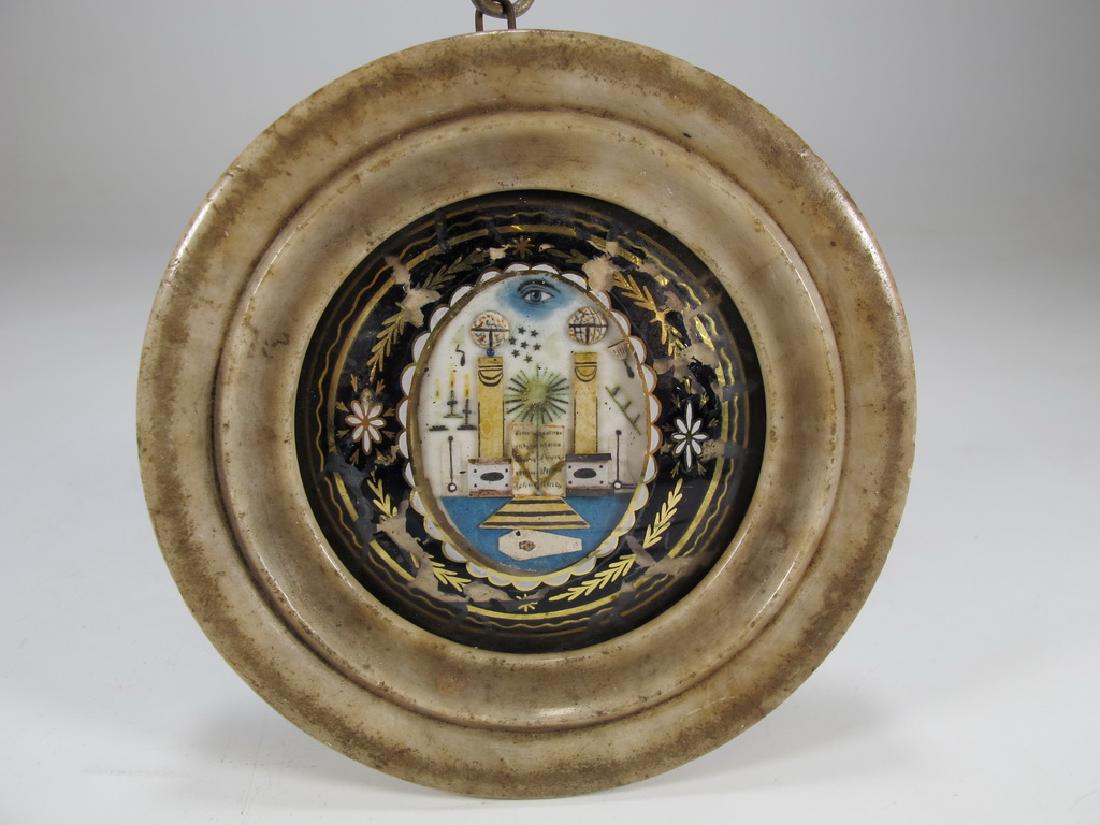 Antique French Masonic alabaster P.O.W. jewel 1797-1801: Antique French Masonic alabaster P.O.W. jewel 1797-1801 with a glass cover. 4" diameter. Shipping in USA or International please contact both UPS stores for quote: James Lawrence, UPS Store 4356, 954-