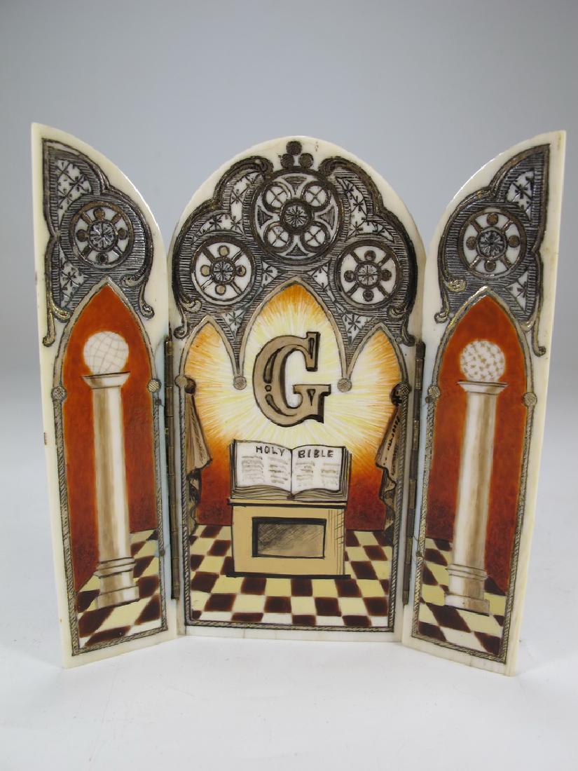Antique Masonic carved & painted triptych (1 of 6)