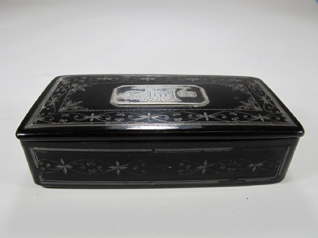 Antique Masonic paper mache & inlaid silver box (1 of 6)