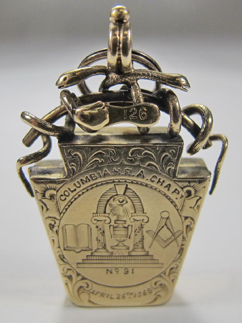 Masonic 14K gold York Rite keystone locket fob
