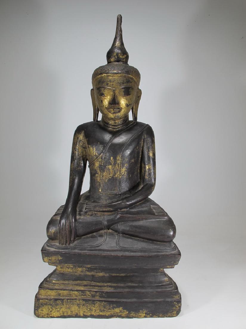 Antique Thai hand carved gilt wood Buddha sculpture: Antique Thai hand carved gilt wood Buddha sculpture. 22 5/8" H x 11 1/8" W x 5 5/8" D. Shipping in USA or International please contact both UPS stores for quote: James Lawrence, UPS Store 4356, 954-46