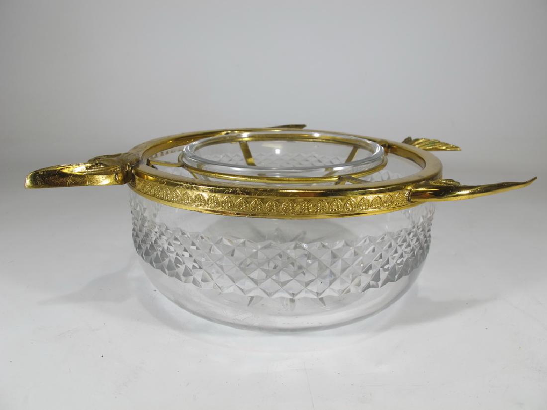 Antique French Baccarat style bronze & crystal caviar: Antique French Baccarat style bronze & glass caviar bowl. 3 1/4" H x 10 1/4" W x 7 7/8" D. Shipping in USA or International please contact both UPS stores for quote: James Lawrence, UPS Store 4356, 95