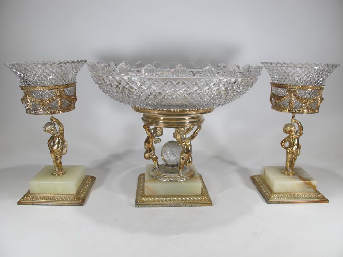 Antique Pairpoint set of 3 bronze & crystal pieces (1 of 9)
