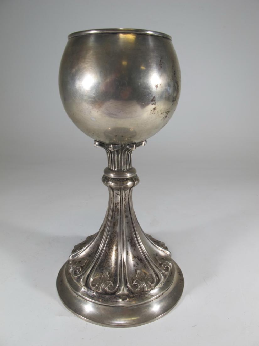Antique probably from Spain silver chalice: Antique probably from Spain silver chalice, marked: 13 D K. Weight: 207.1 grams (6t oz 13.16839 dwt). 7 7/8" H x 4 1/2" W. Shipping in USA or International please contact both UPS stores for quote: Ja