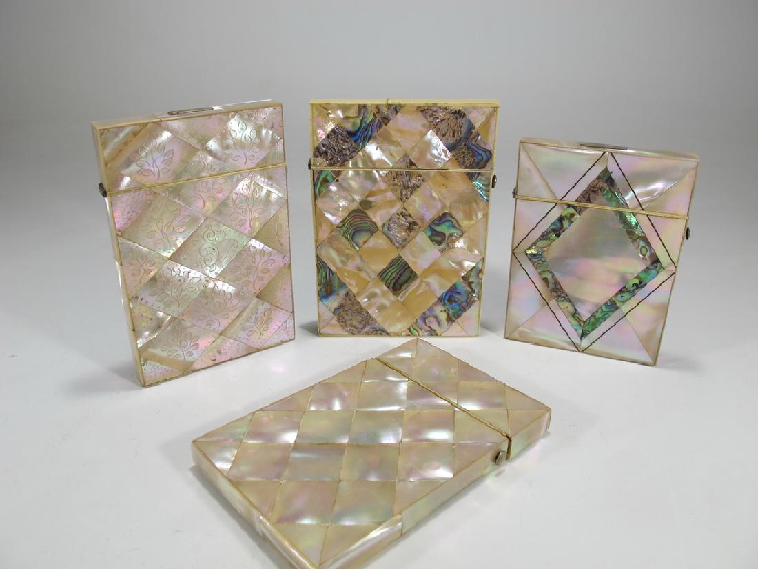 Antique set of 4 mother of pearl & abalone card boxes (1 of 7)