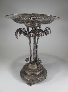 Antique Chinese Wang Ing silver fruit stand: Antique Chinese Wang Ing silver fruit stand, marked. Weight: 1000 grams (32t oz 3.014940 dwt). 11 1/4" H x 9" W. Shipping in USA or International please contact both UPS stores for quote: James Lawren