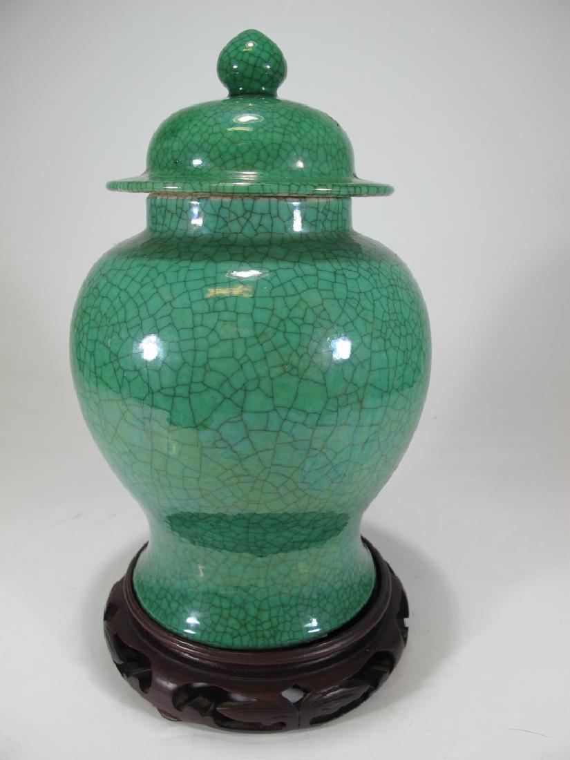 Antique Chinese green Crackle Glaze Ginger Jar