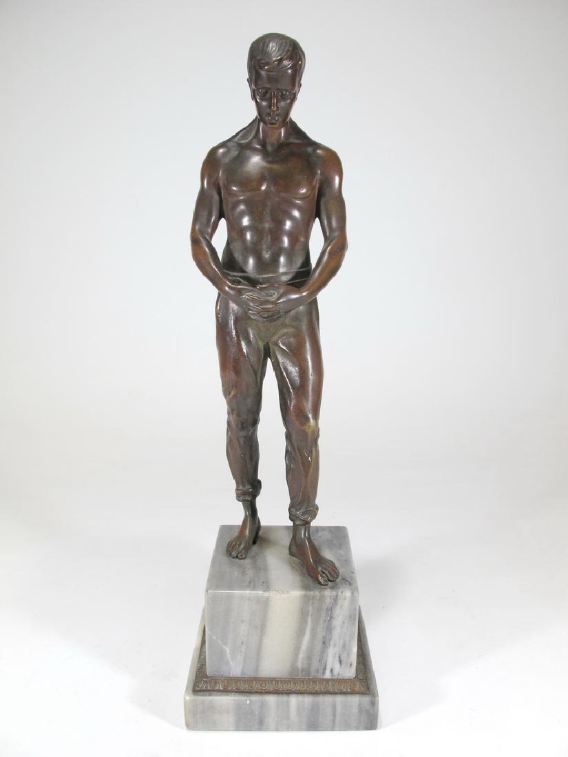 Antique European man bronze statue with a marble base (1 of 9)