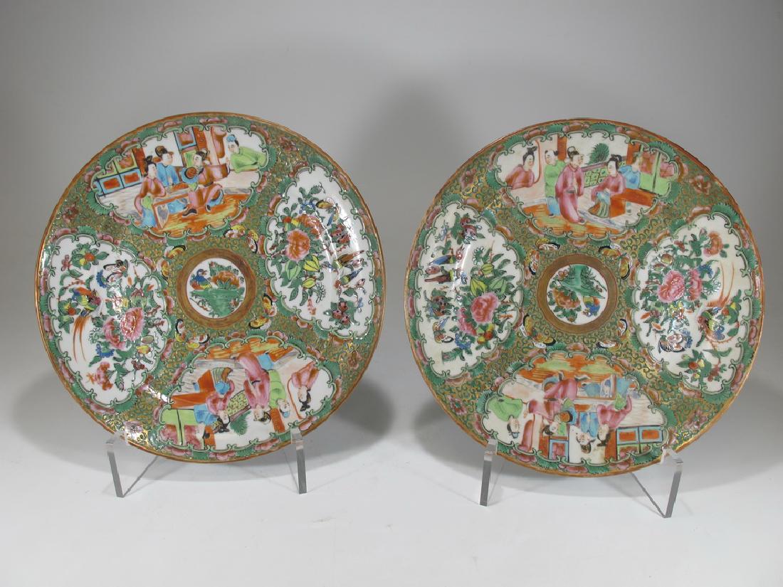 Antique Chinese Rose Medallon pair of porcelain plates (1 of 9)