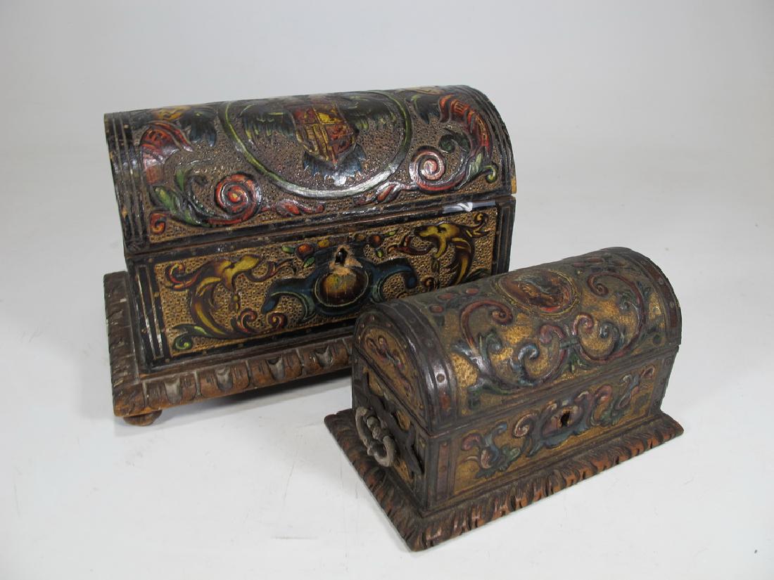 2 Antique carved & painted wood boxes (1 of 10)
