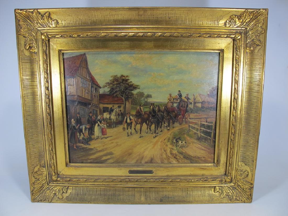 Antique European oil on wood painting, sign. W. Hower (1 of 7)