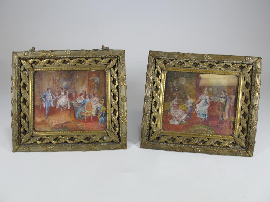 Antique pair of French miniature paintings (1 of 8)