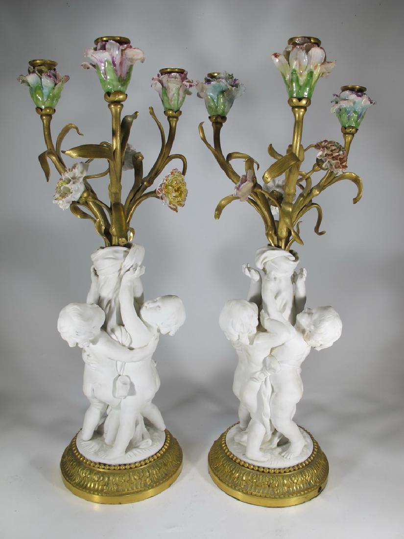 Antique French pair of bronze & porcelain candelabras (1 of 9)