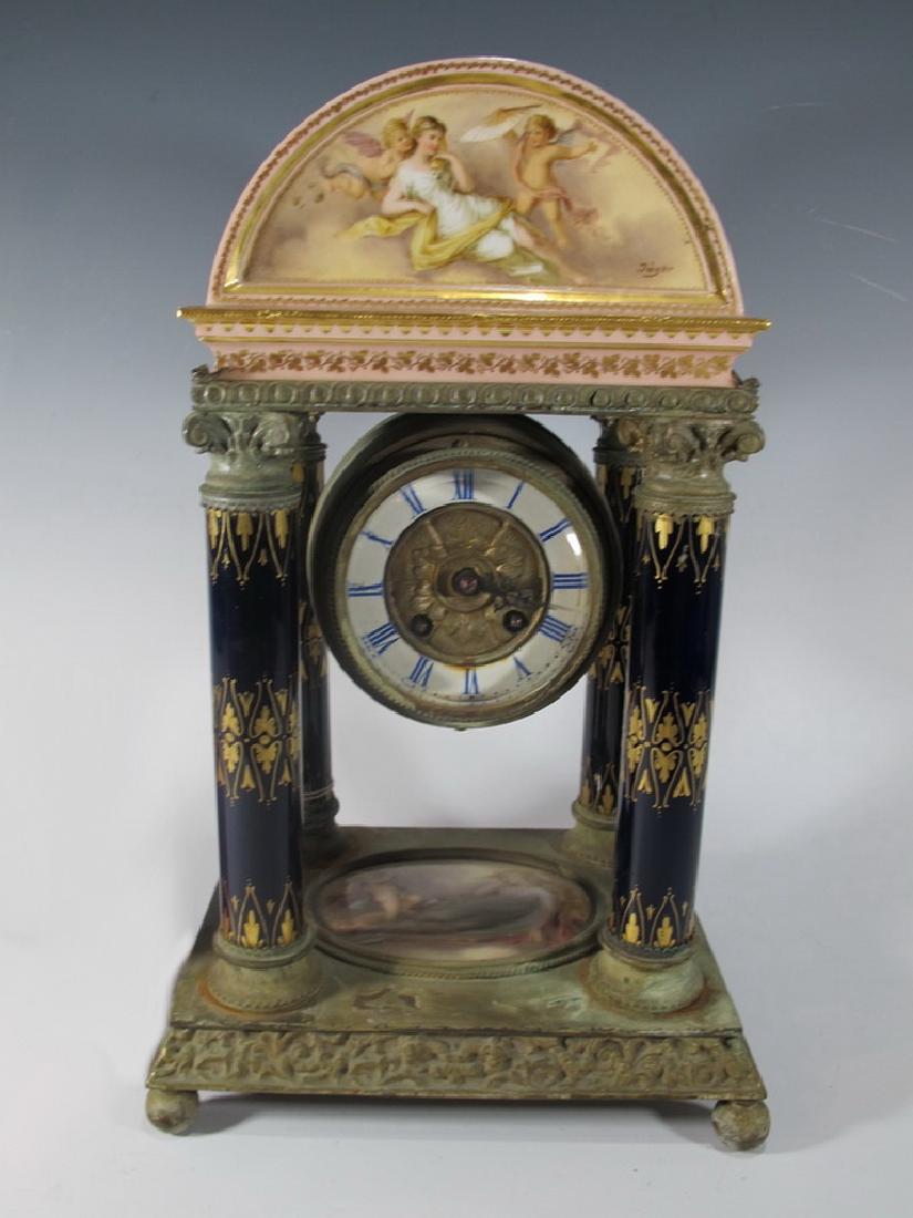 Antique Vienna bronze & porcelain clock, G. Becker (1 of 7)