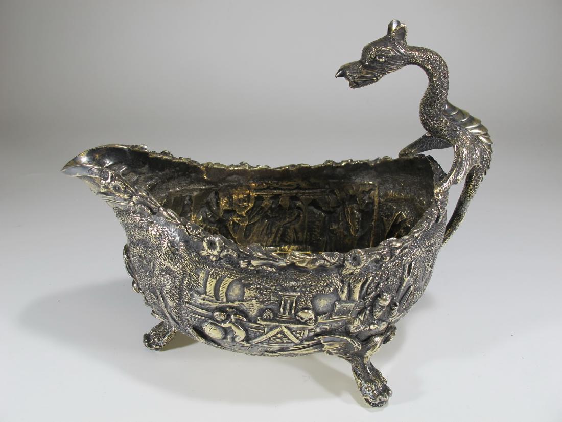 Antique Masonic brass silverplated footed gravy boat (1 of 10)