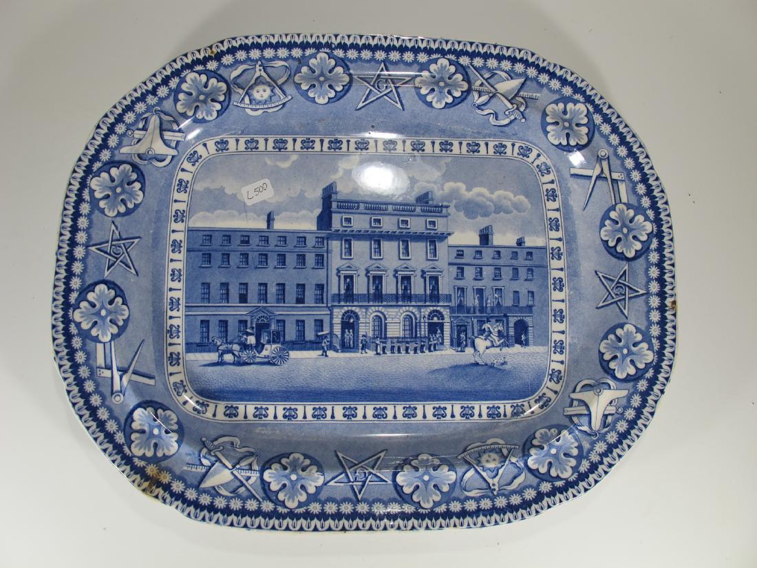 Masonic Blue and white large stoneware rectangular (1 of 9)