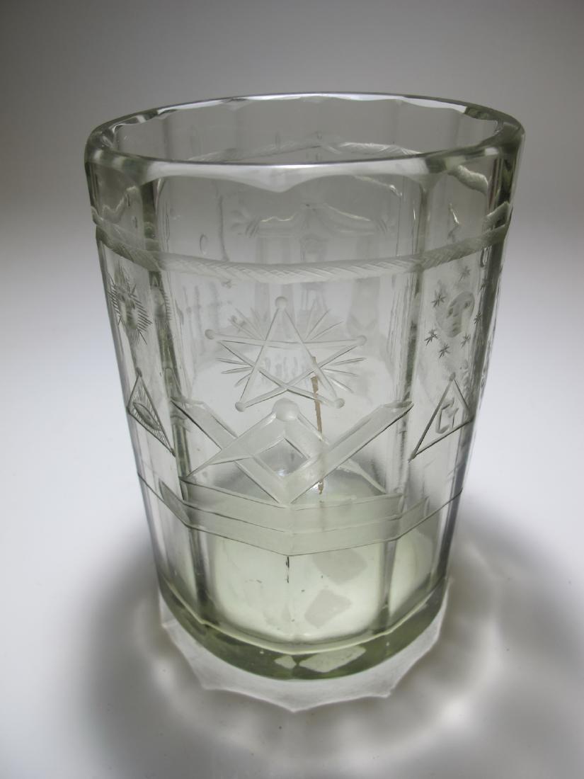 Antique Masonic Bohemian 12 sides large engraved glass (1 of 9)