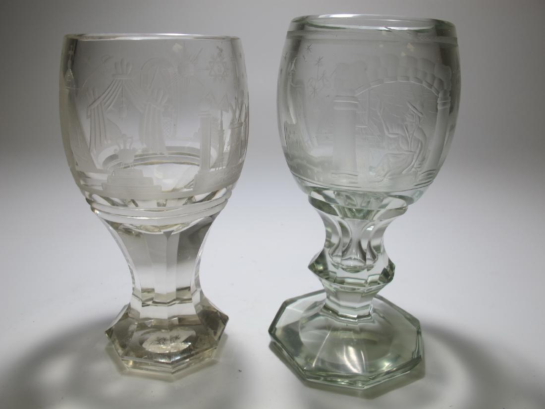 2 antique Masonic 8 sides base heavy glass goblets (1 of 9)