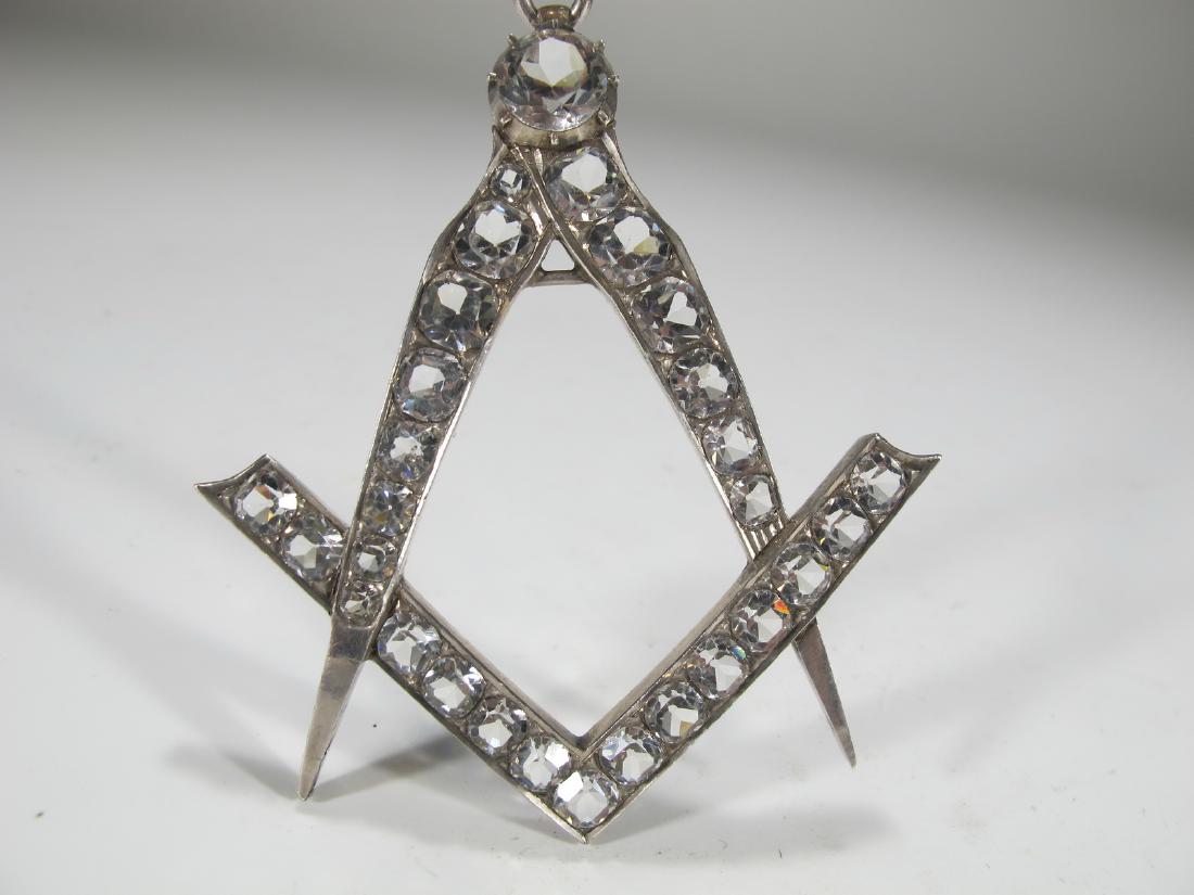 Antique Masonic Victorian silver & crystals jewel: Antique Masonic Victorian silver & crystals jewel, late Gregorian and early Victorian era c.1830-1850. Sterling silver with cushion shaped crystal stones, open back settings. 2 3/4 in H x 2 3/8 in W.