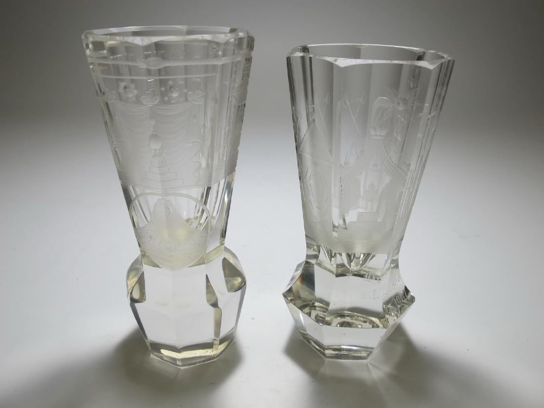 2 Antique Masonic etched bohemian glasses (1 of 12)
