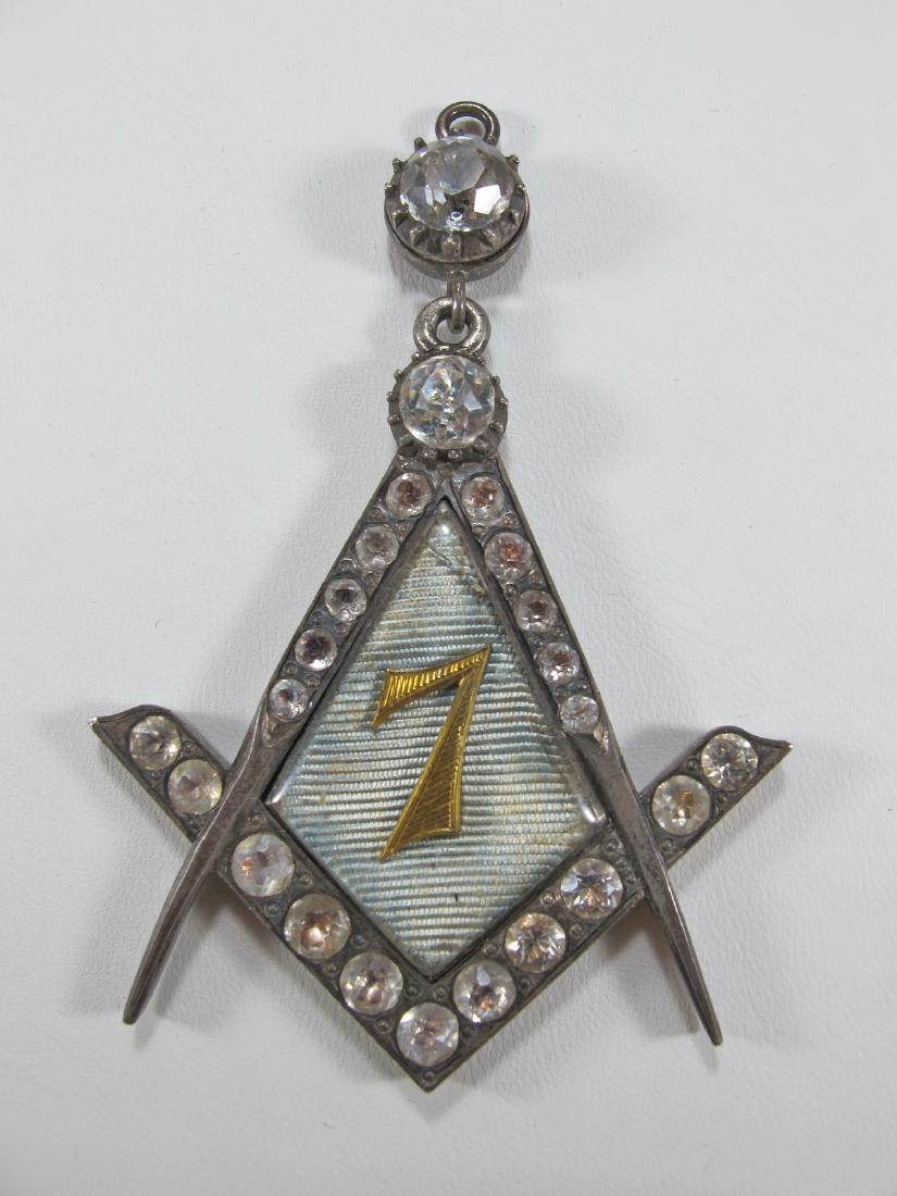 Antique Masonic metal and crystal squad & compass jewel (1 of 4)