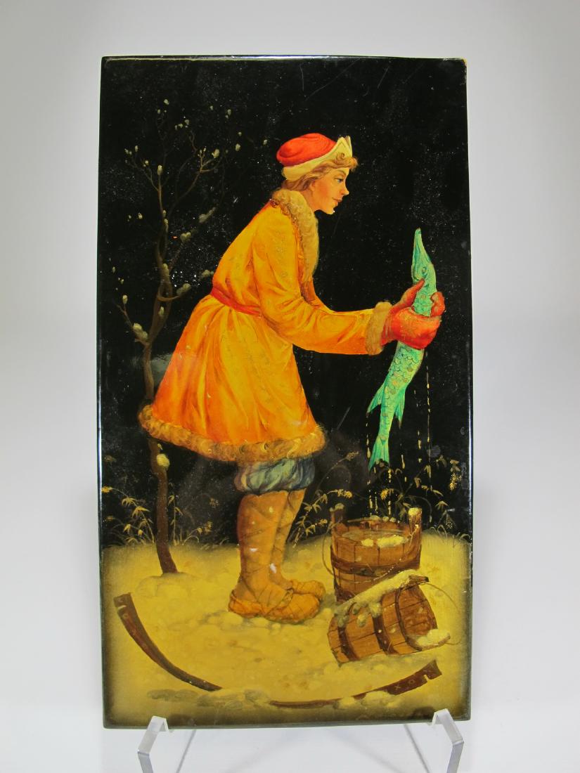 Russian hand painted wood plaque, signed (1 of 6)