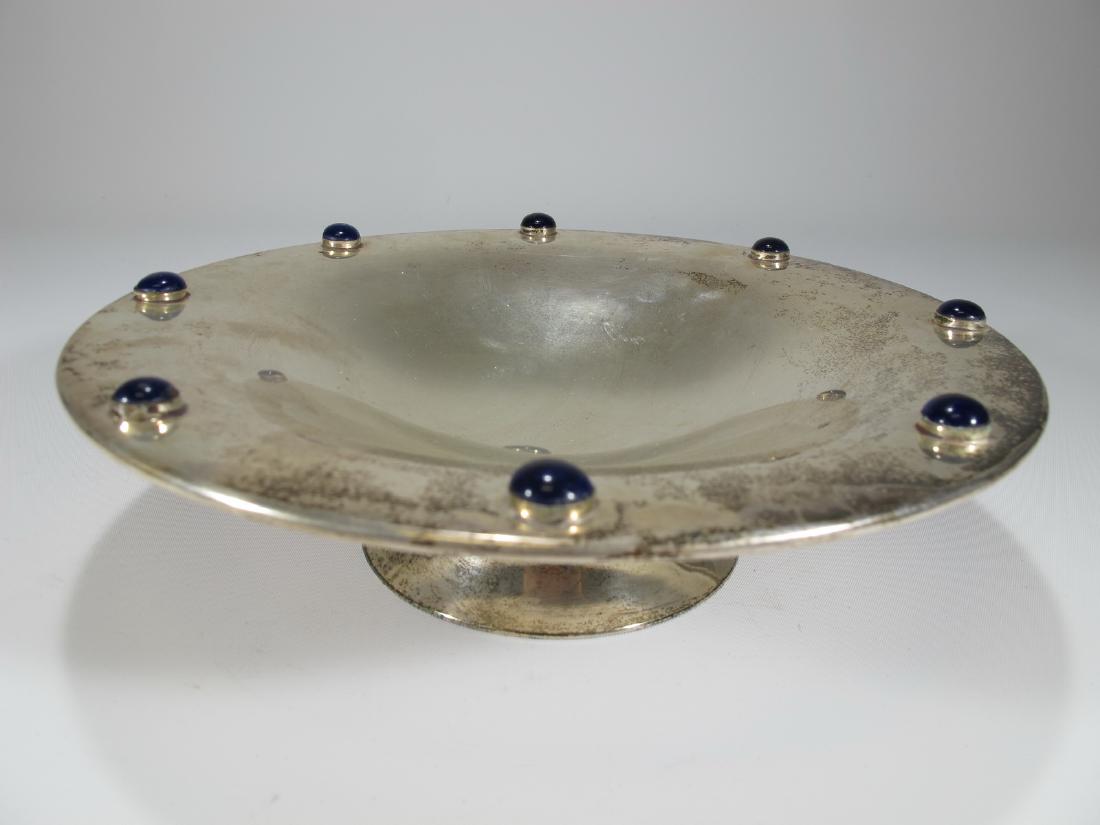 Vintage silverplate & blue glass stones centerpiece: Vintage silverplate & blue glass stones centerpiece. 2 1/2 in H x 8 1/2 in W. Shipping in USA or International please contact both UPS stores for quote: James Lawrence, UPS Store 4356, 954-463-0444, F