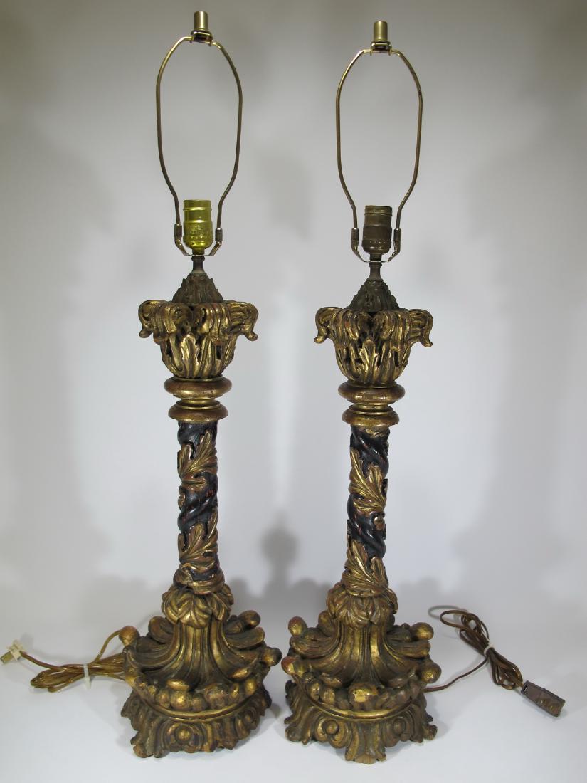 Vintage pair of French carved wood table lamps (1 of 12)